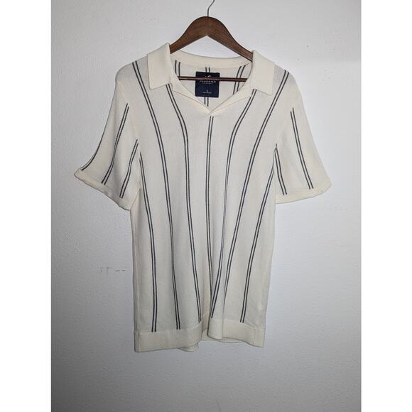 Hollister Other - Men's Hollister Stretch Icon Open Collar Polo White with Gray Stripes Size S